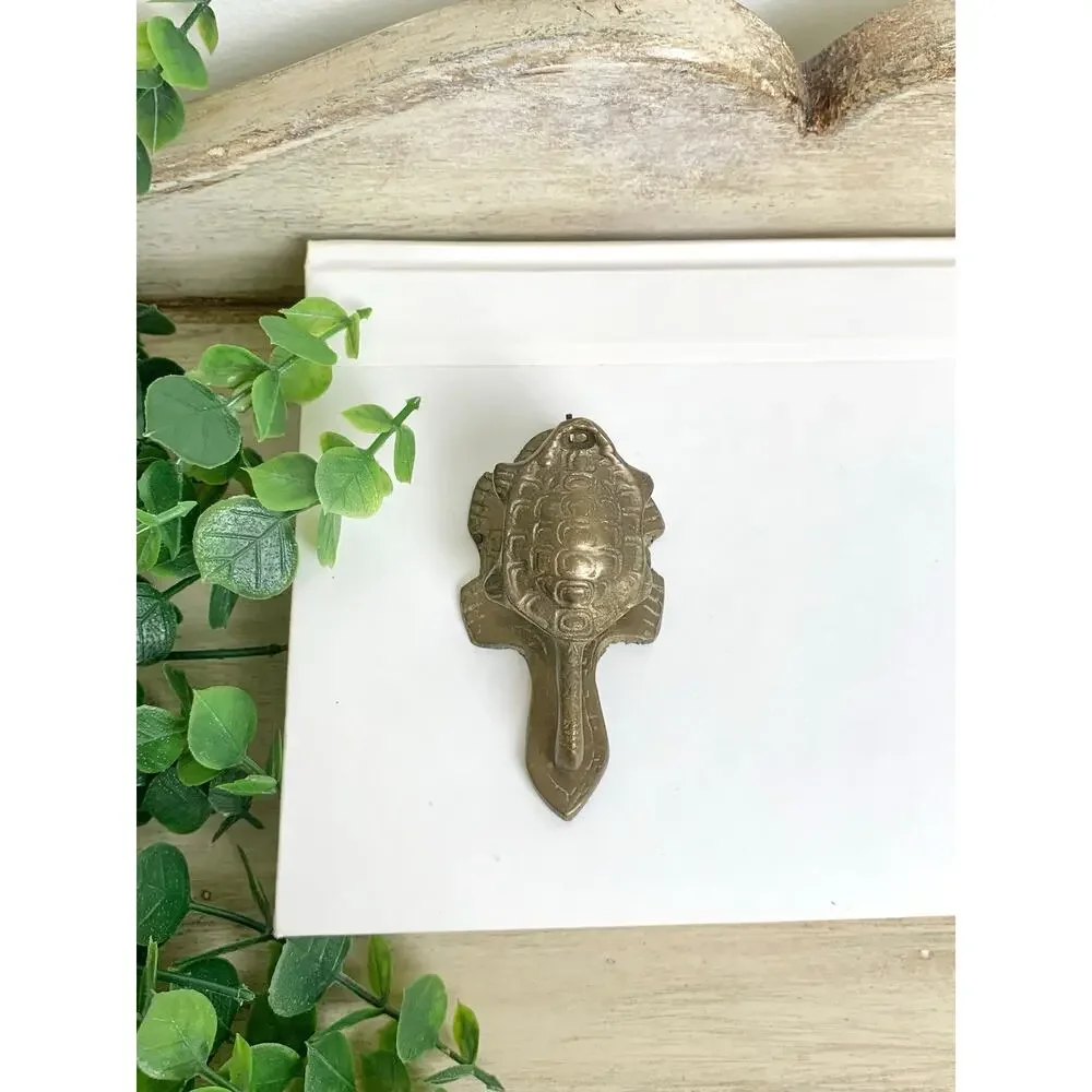 Vintage Brass Turtle Wall Clip Key Photo Hanger Coastal Animal Decor Mid Century